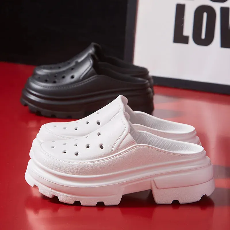 Shevalues Women Summer High Heels Shoes Soft Thick Bottom Clogs Sandals Fashion Hole Shoes Outdoor Beach Slippers Garden Shoes