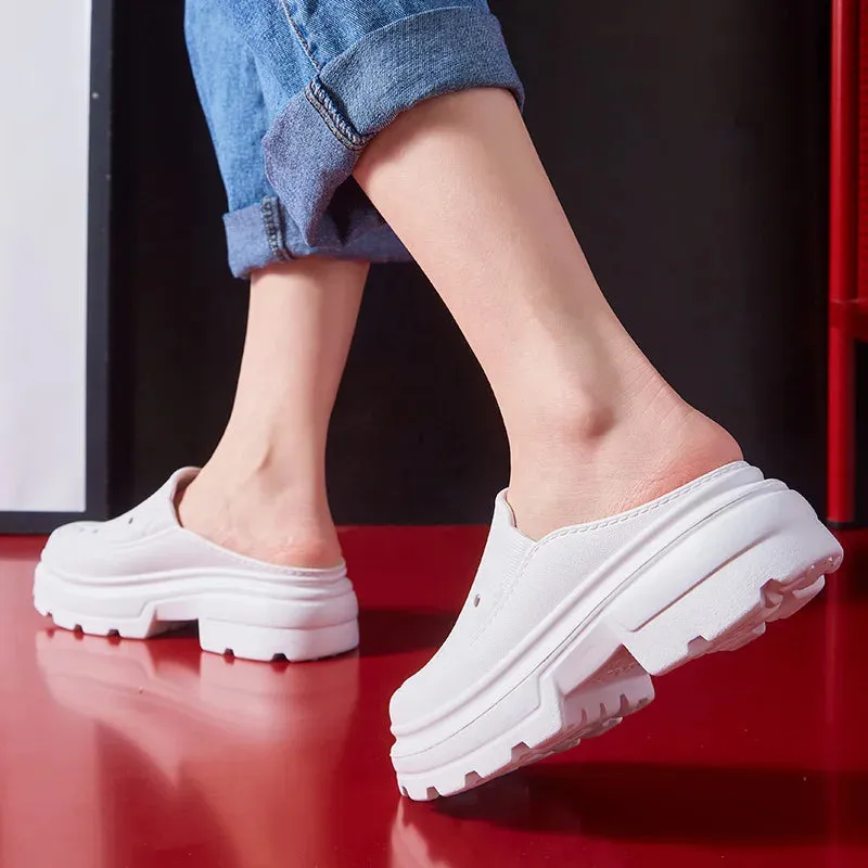 Shevalues Women Summer High Heels Shoes Soft Thick Bottom Clogs Sandals Fashion Hole Shoes Outdoor Beach Slippers Garden Shoes