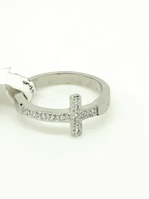 Sideways Cubic Zirconia Cross "Walk by Faith"