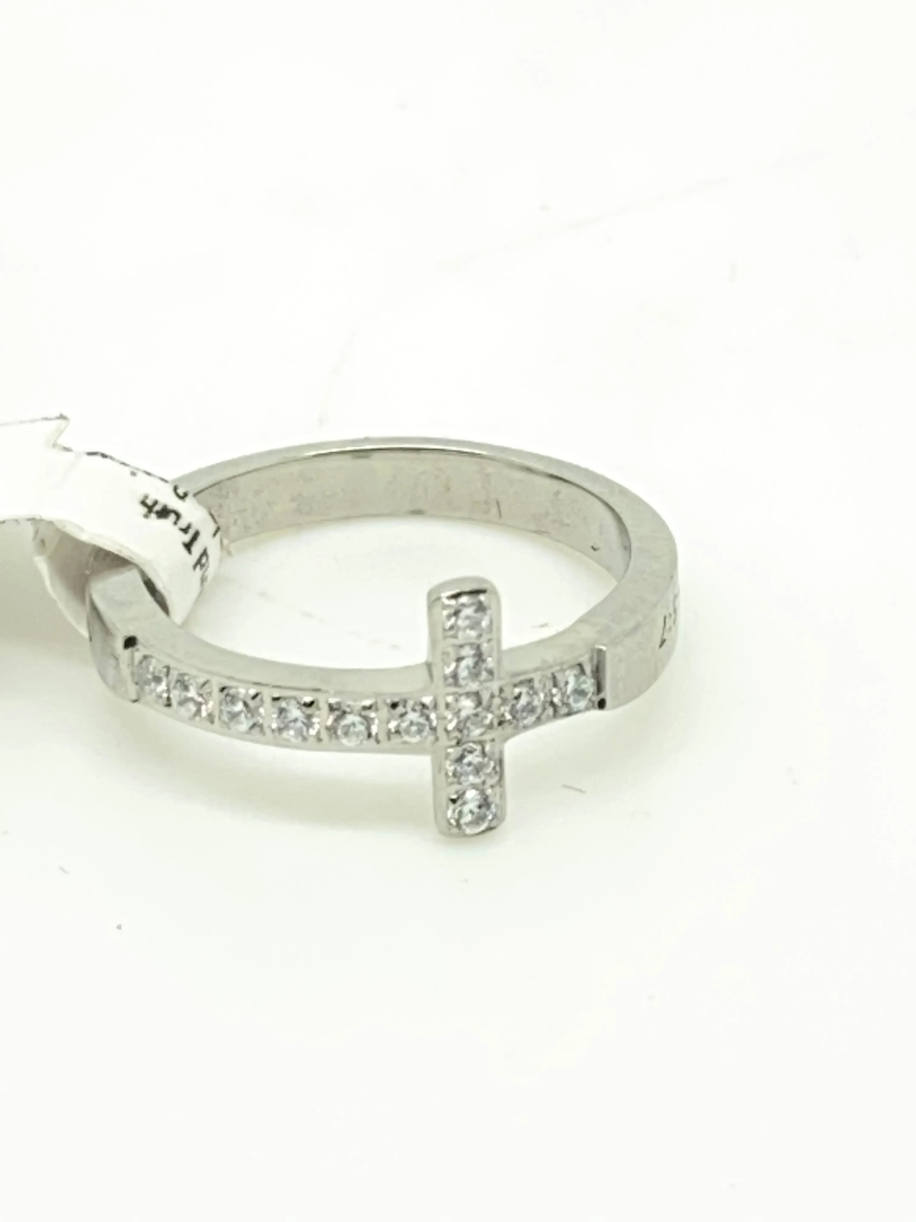 Sideways Cubic Zirconia Cross "Walk by Faith"