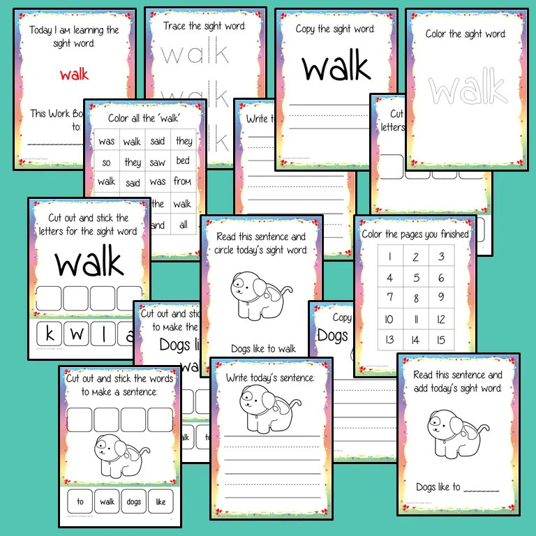 Sight Word 'Walk' 15 Page Workbook