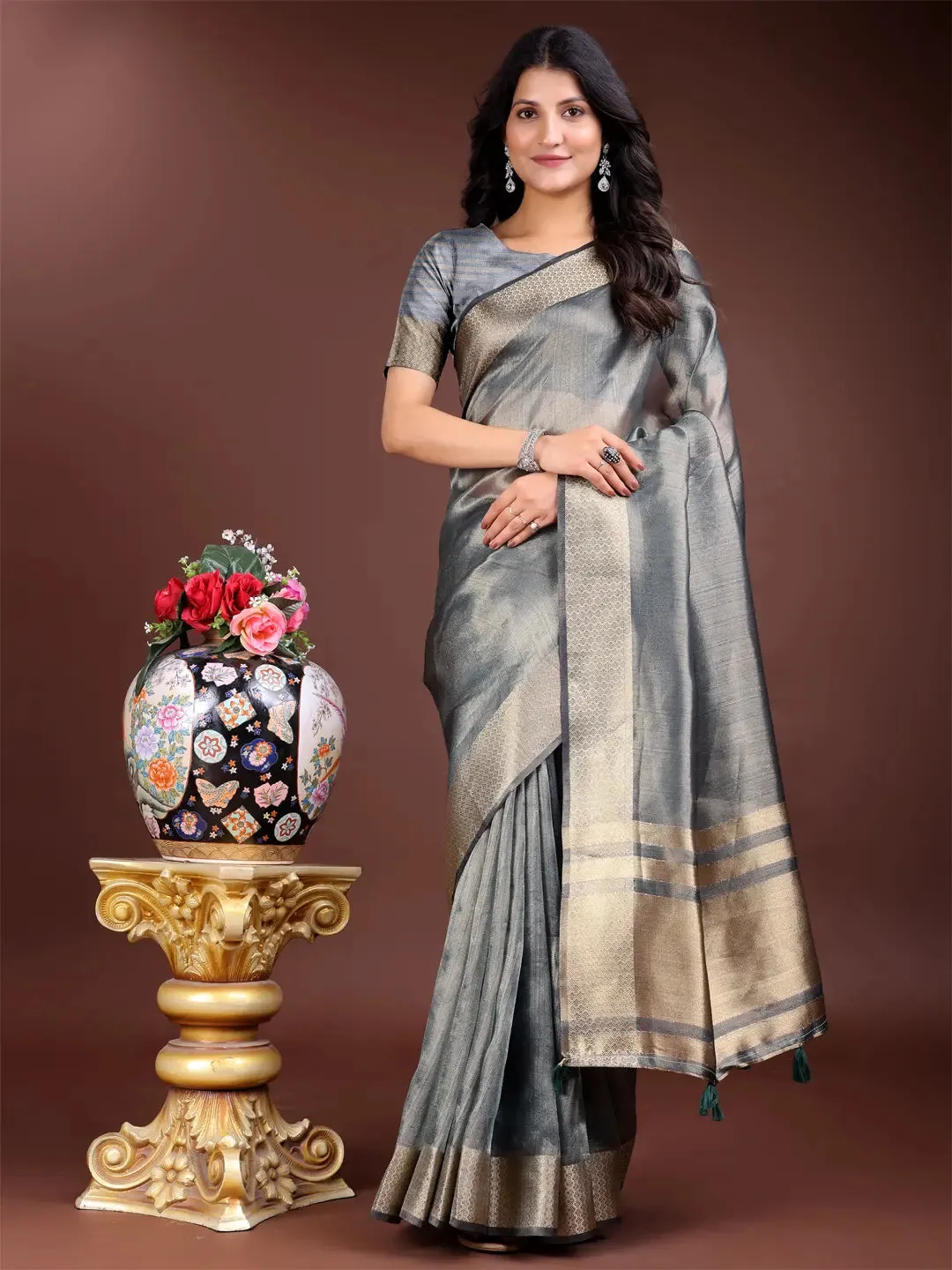Silver Organza Saree