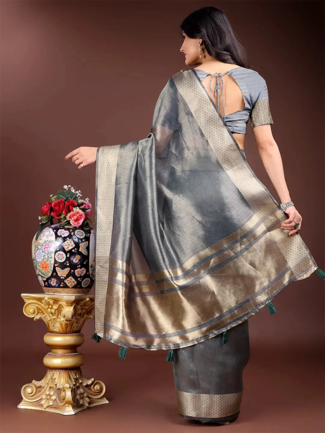 Silver Organza Saree
