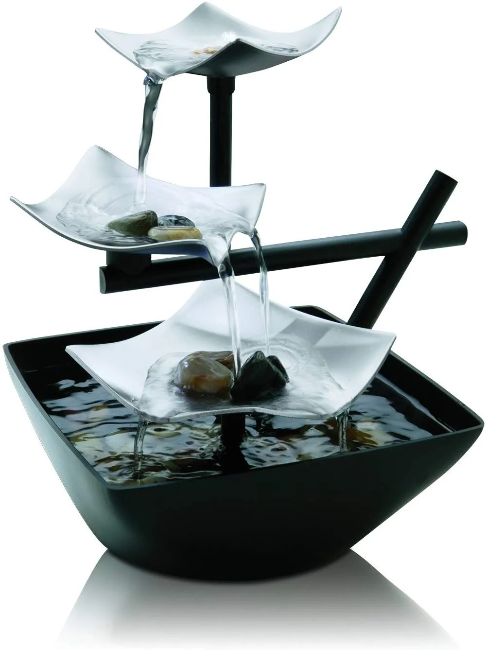 Silver Springs Indoor Relaxation Fountain Illuminated Waterfall, Natural Stones, Soothing Sounds, Tabletop Zen Fountain On/Off Switch, Automatic Pump EnviraScape HoMedics