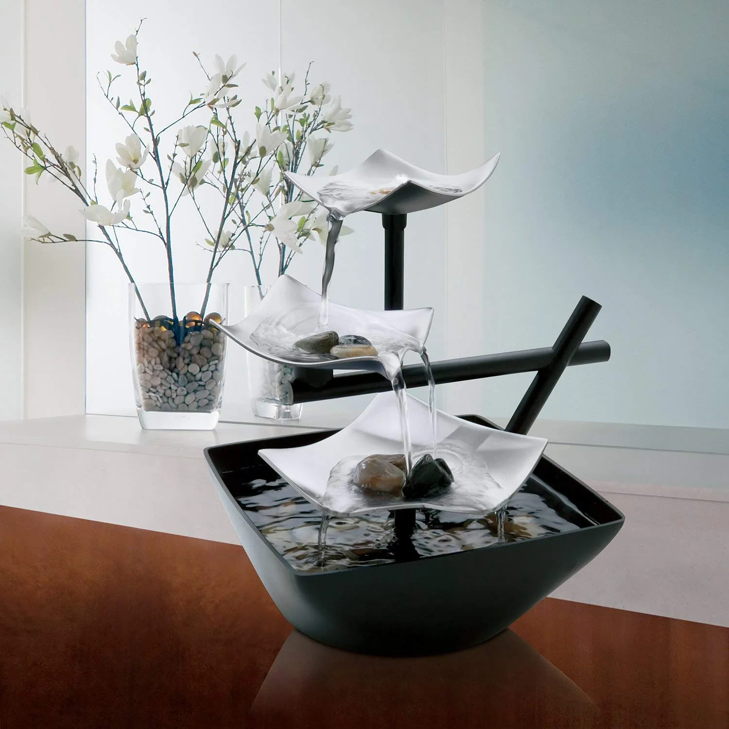 Silver Springs Indoor Relaxation Fountain Illuminated Waterfall, Natural Stones, Soothing Sounds, Tabletop Zen Fountain On/Off Switch, Automatic Pump EnviraScape HoMedics
