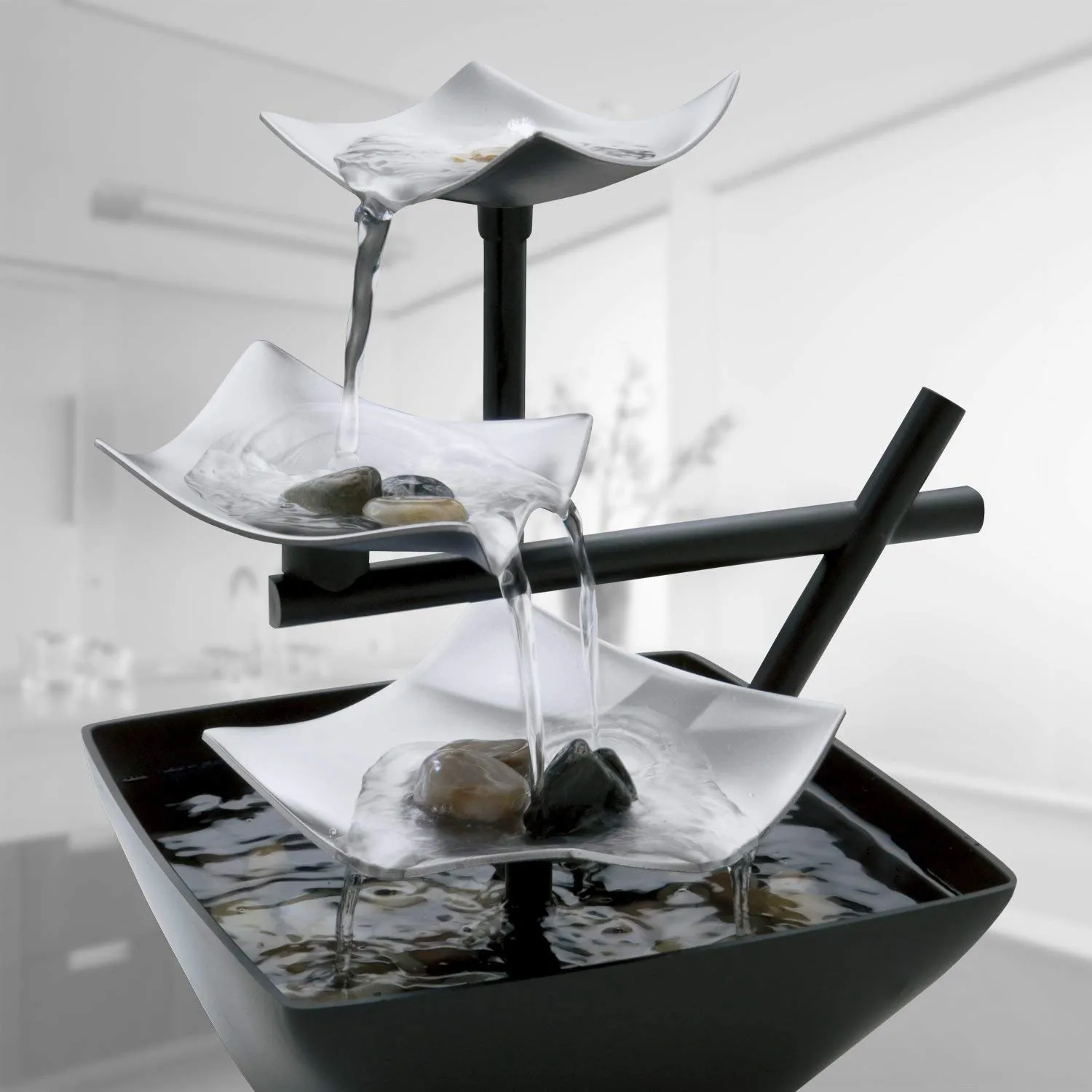 Silver Springs Indoor Relaxation Fountain Illuminated Waterfall, Natural Stones, Soothing Sounds, Tabletop Zen Fountain On/Off Switch, Automatic Pump EnviraScape HoMedics
