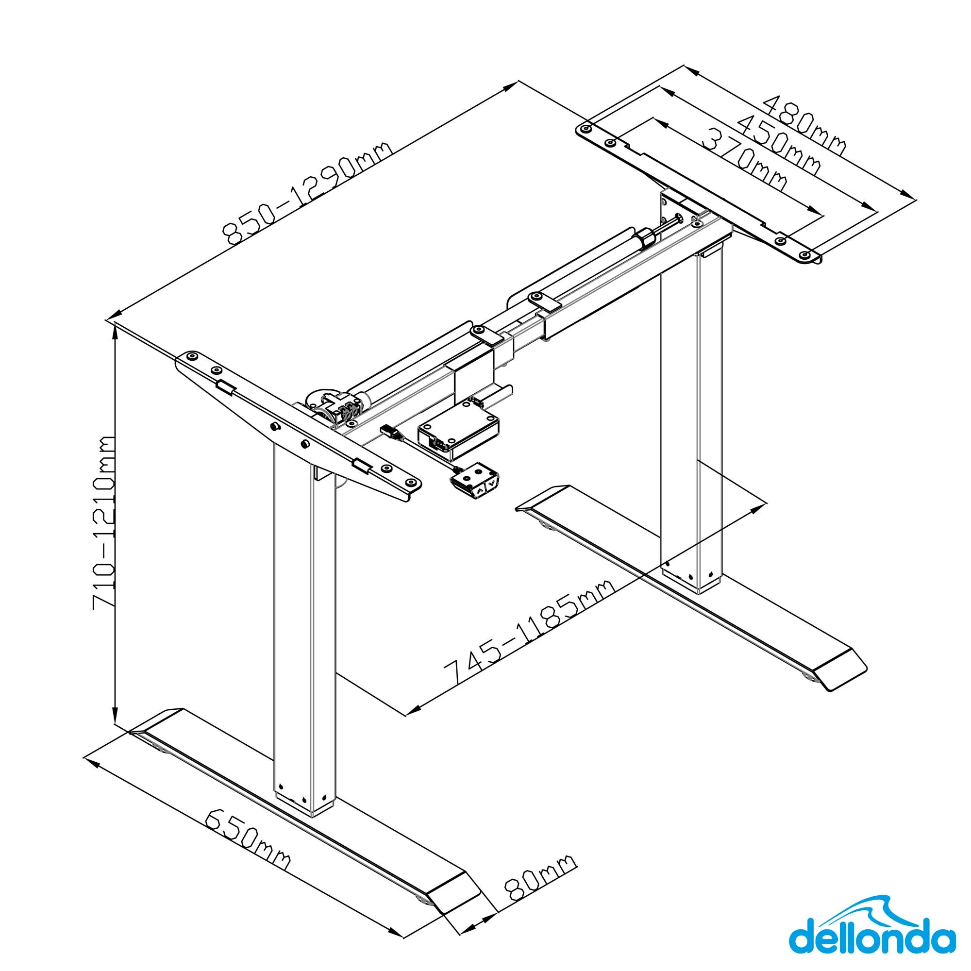 Single Motor Adjustable Sit & Stand Desk Frame, 70kg Capacity, White - DH64