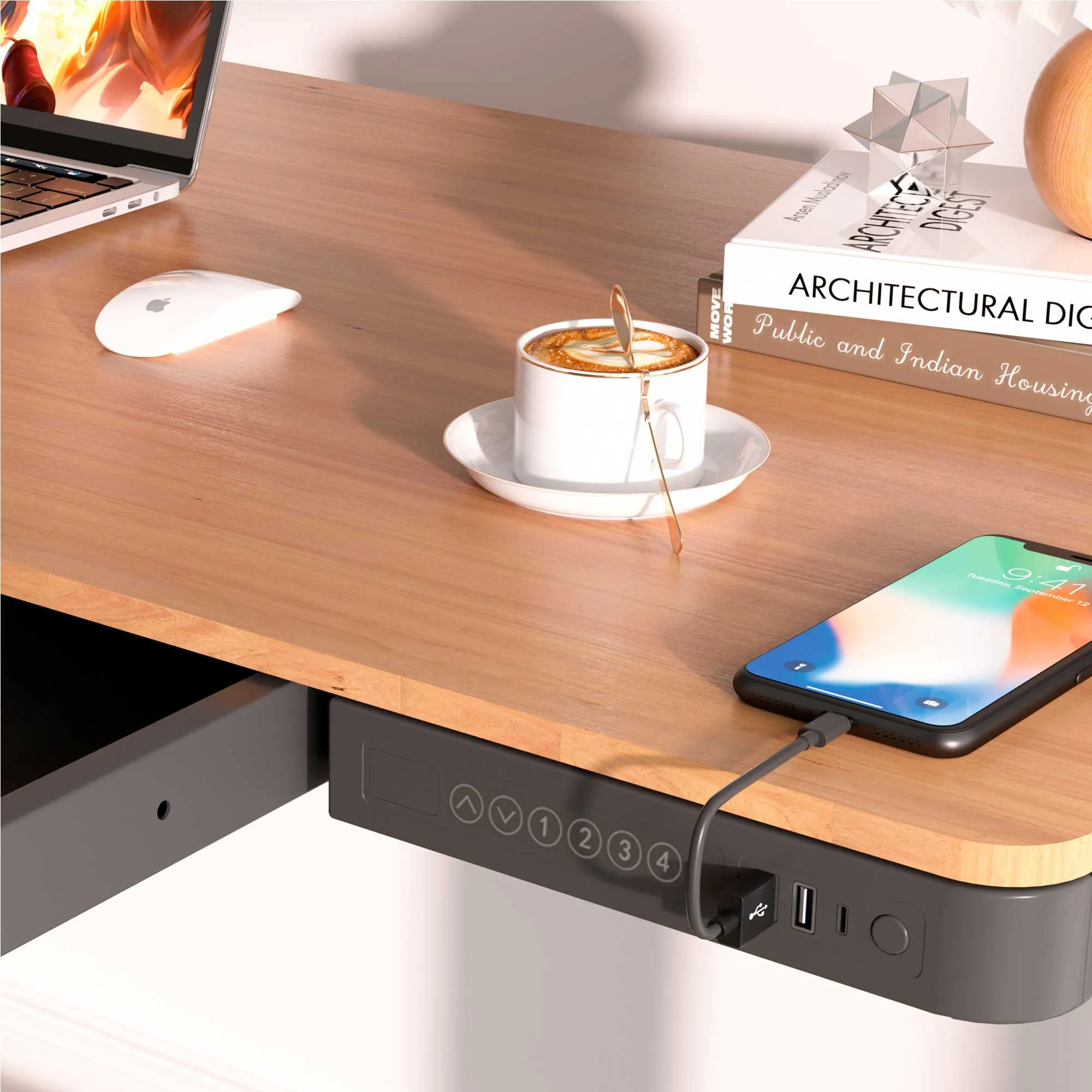 Single Motor Height Adjustable Sit & Stand Desk, Oak, 1200 x 600mm - DH65