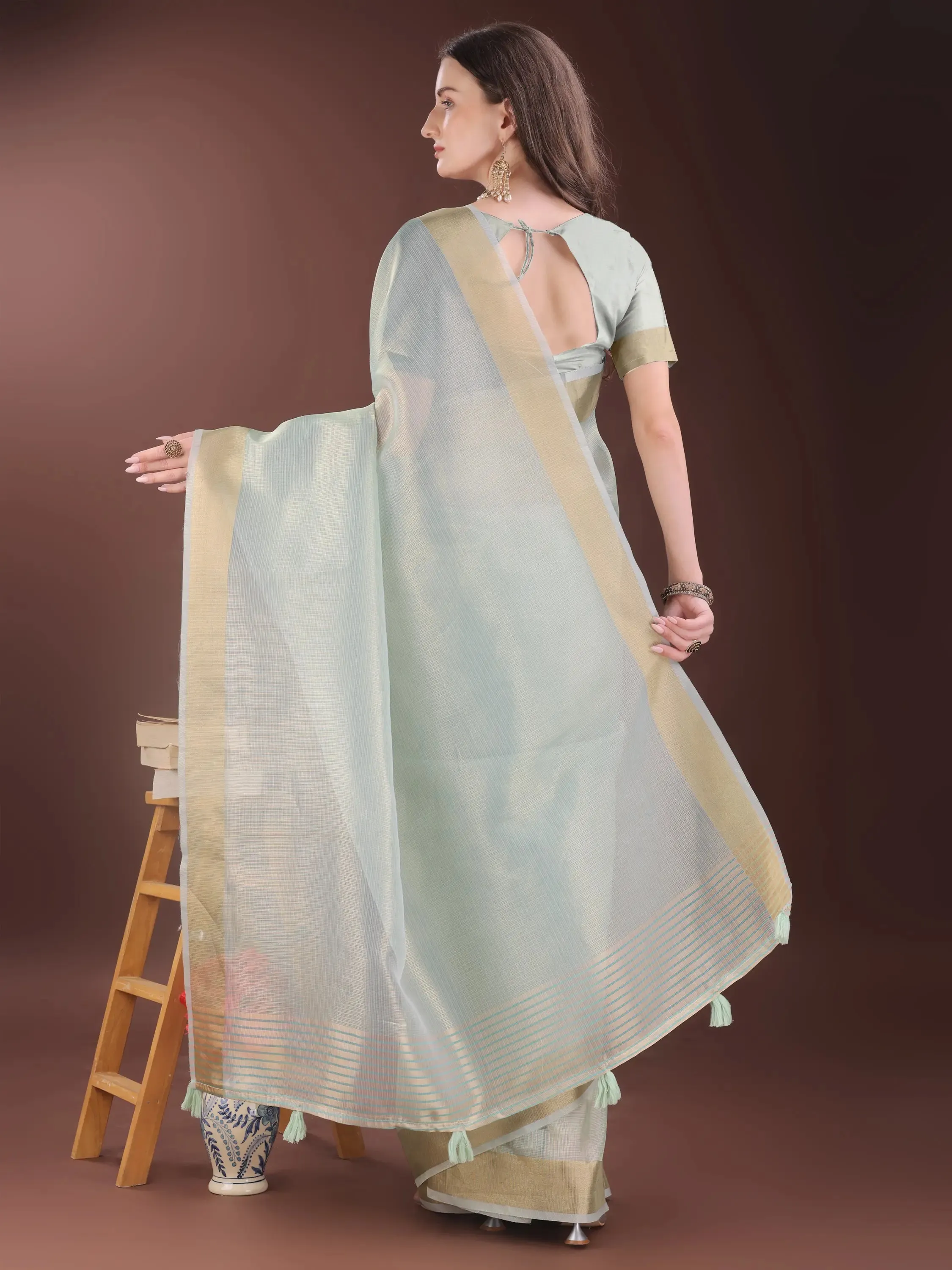 Sky Blue Organza Saree