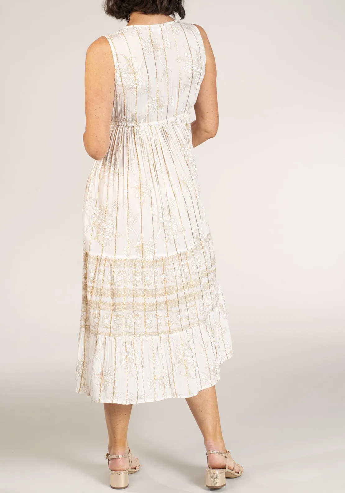Sleeveless Rayon Crepe Dress - Beige