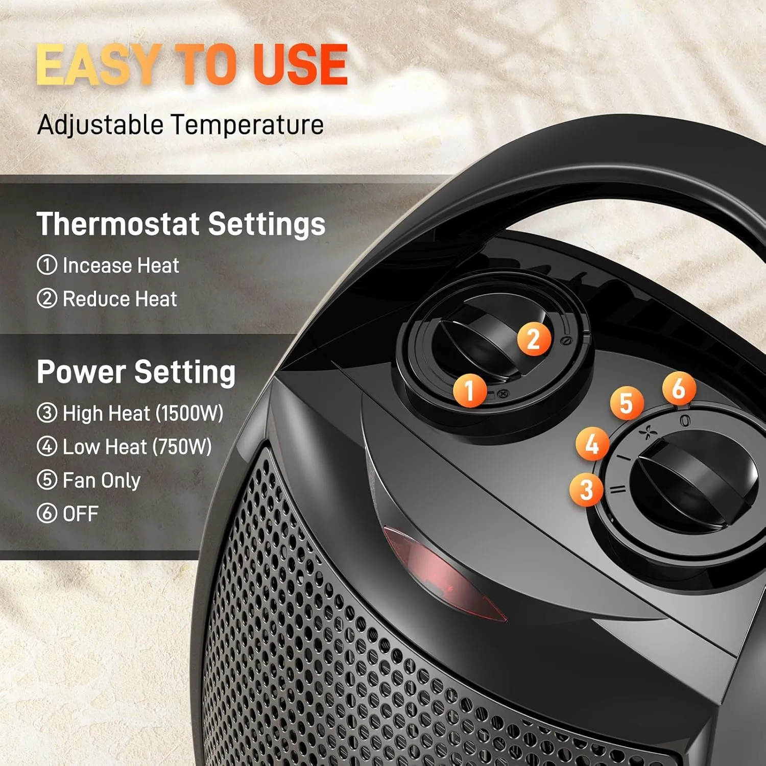 Small Space Heater,1500W Portable Electric,Mini Ceramic,Adjustable Thermostat