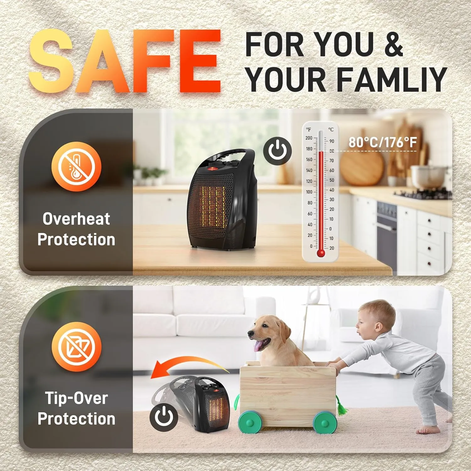 Small Space Heater,1500W Portable Electric,Mini Ceramic,Adjustable Thermostat