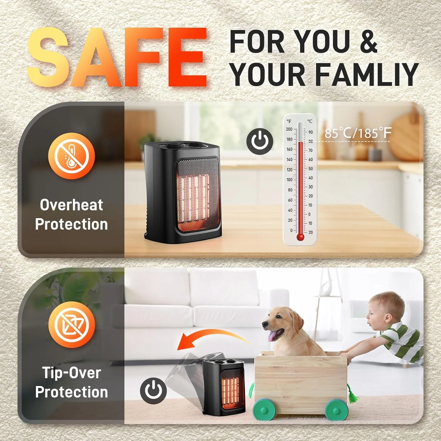 Small Space Heater,1500W Portable Electric,Mini Ceramic,Adjustable Thermostat