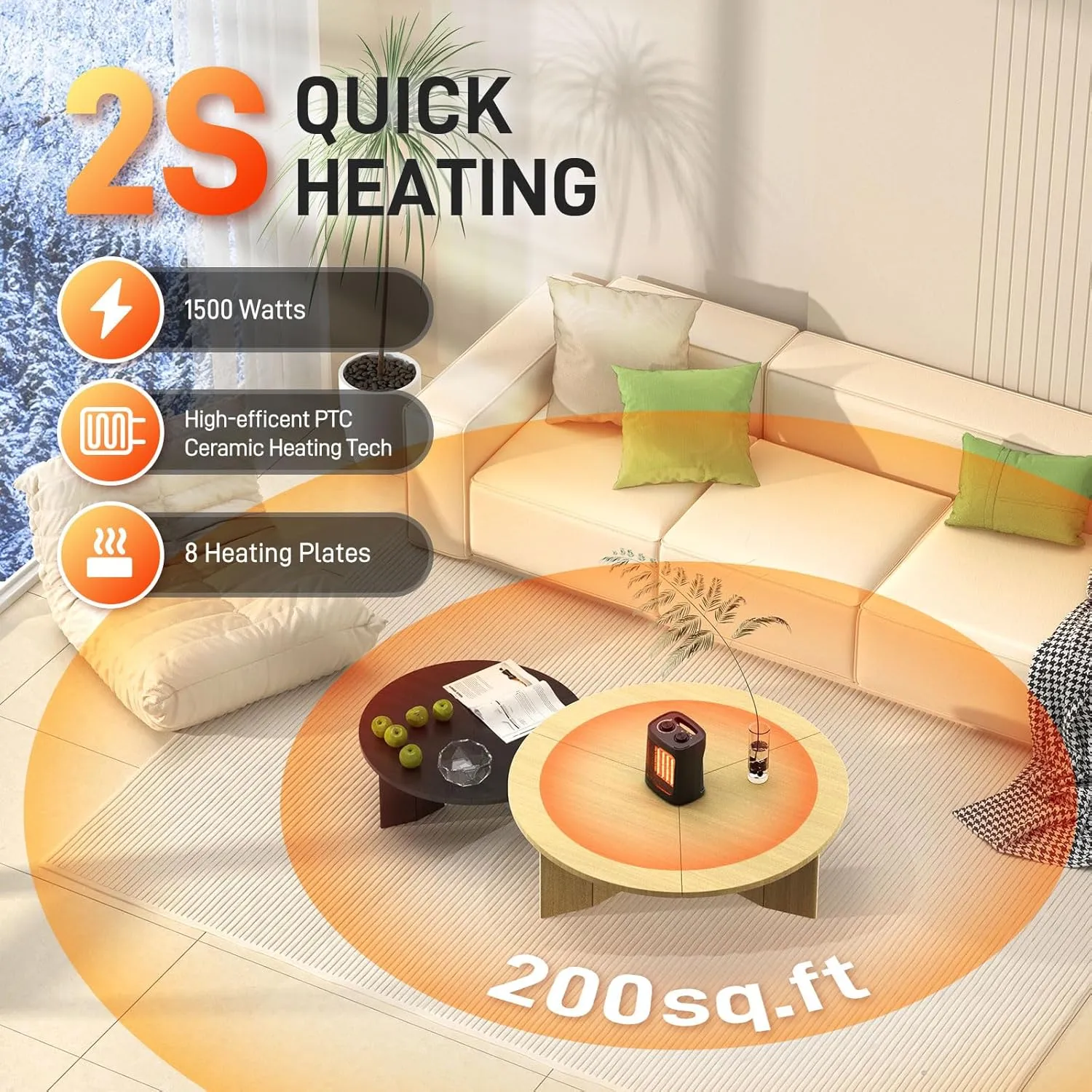 Small Space Heater,1500W Portable Electric,Mini Ceramic,Adjustable Thermostat