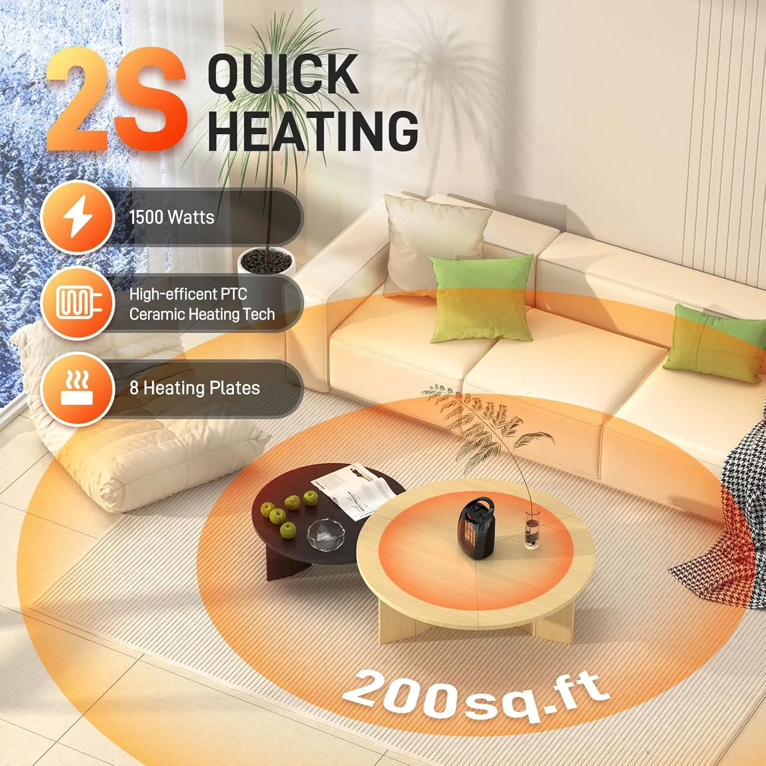 Small Space Heater,1500W Portable Electric,Mini Ceramic,Adjustable Thermostat