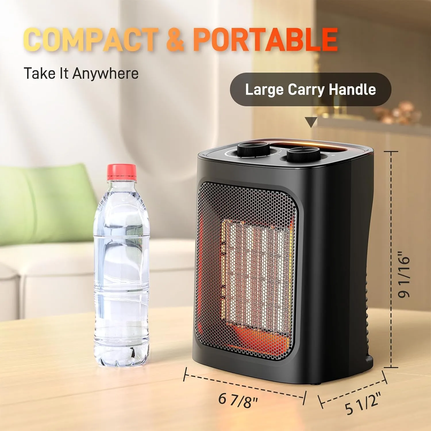 Small Space Heater,1500W Portable Electric,Mini Ceramic,Adjustable Thermostat