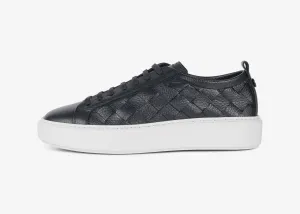 Sneaker in vitello granato intrecciato blu
