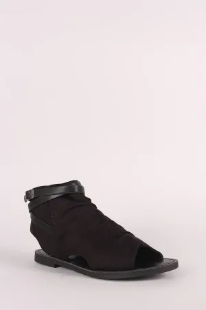 Soda Suede Open Toe Buckled Strap Cutout Flat Sandal