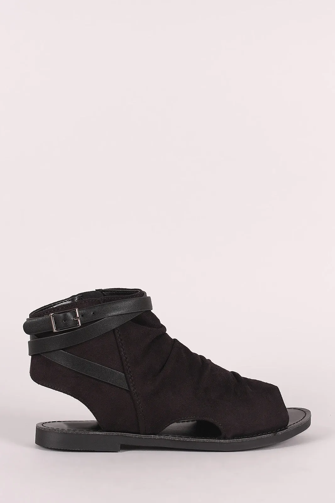 Soda Suede Open Toe Buckled Strap Cutout Flat Sandal