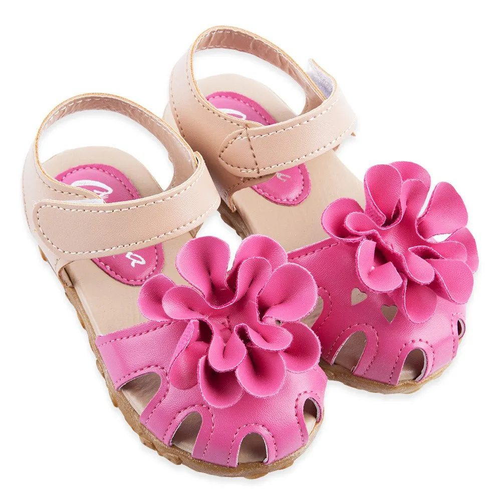 Summer Cool PU Leather Flower Design Skidproof Sandals Shoes for Baby Girls Cute Beauty Princess Design