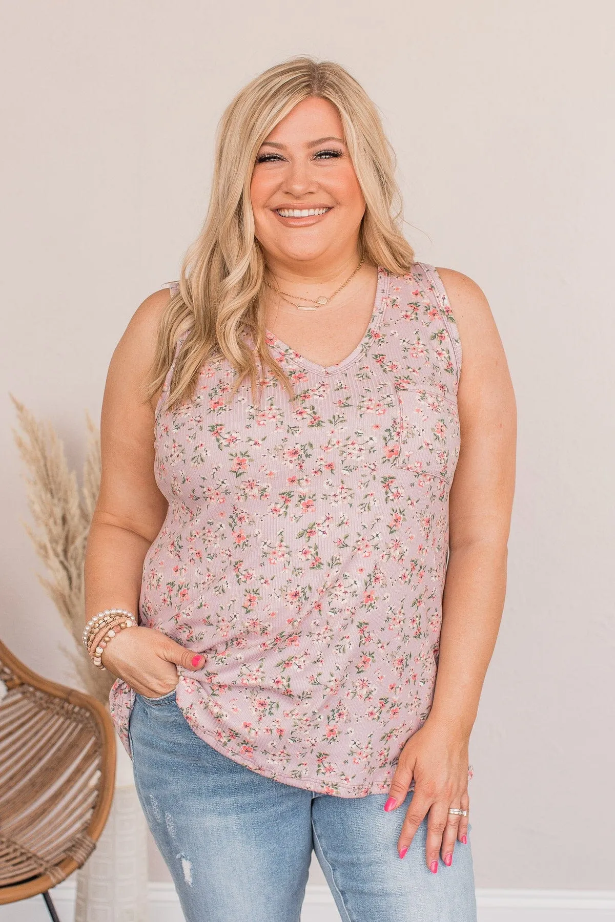 Sunshine Sonnets Floral Pocket Tank- Lilac