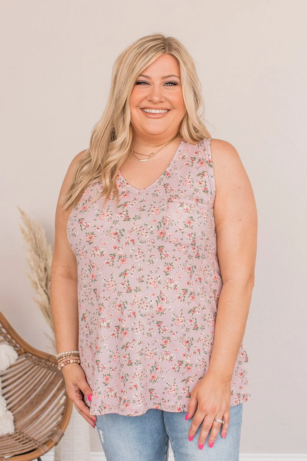 Sunshine Sonnets Floral Pocket Tank- Lilac