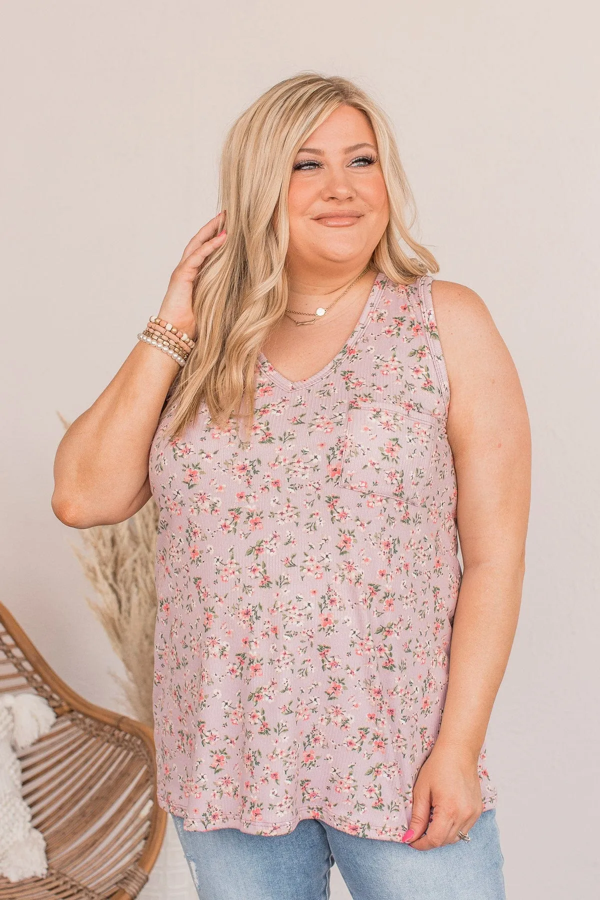 Sunshine Sonnets Floral Pocket Tank- Lilac