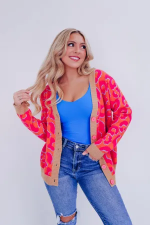 Tantalizing Tabby Leopard Print Cardigan - Pink/Orange