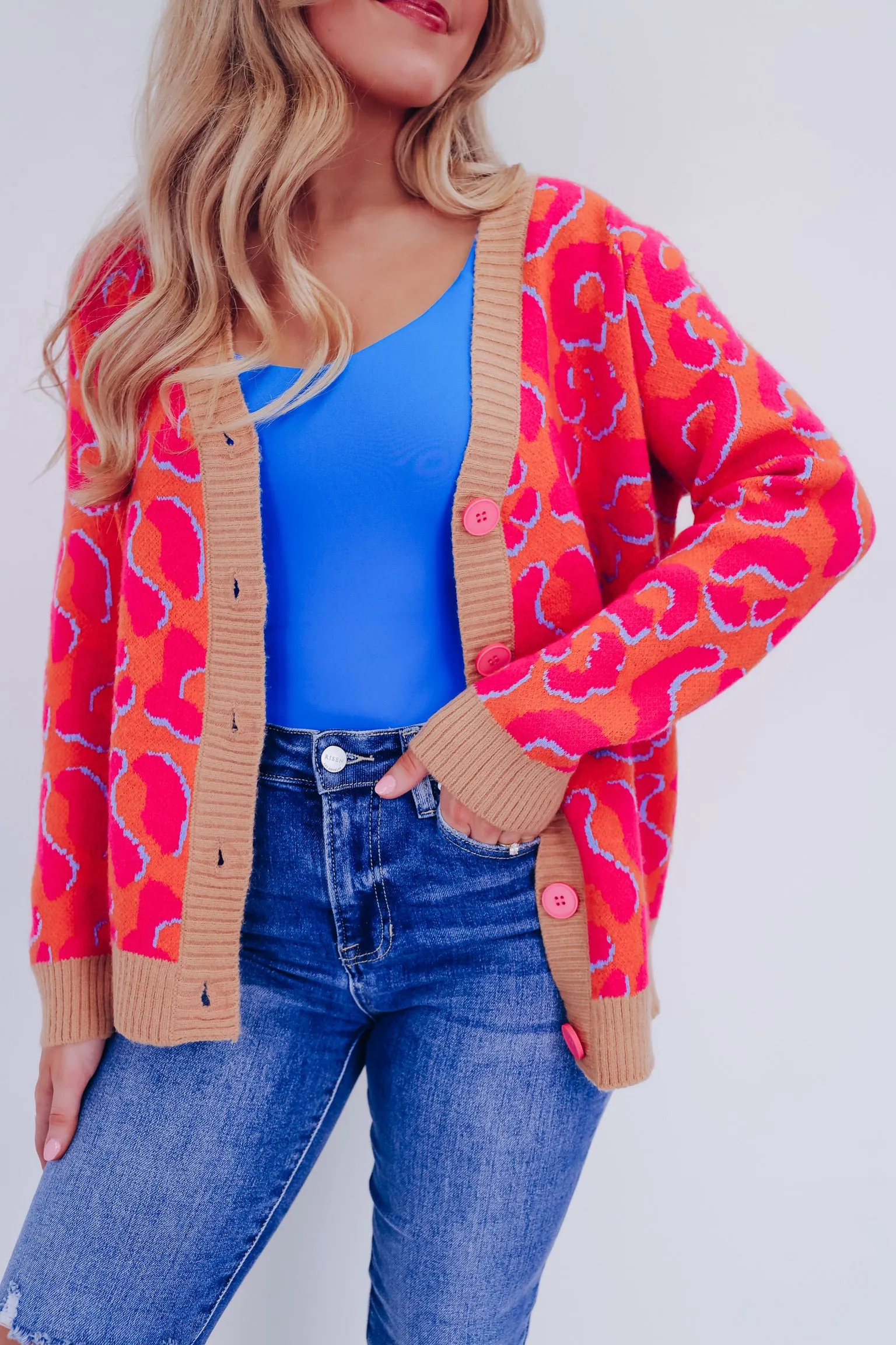 Tantalizing Tabby Leopard Print Cardigan - Pink/Orange