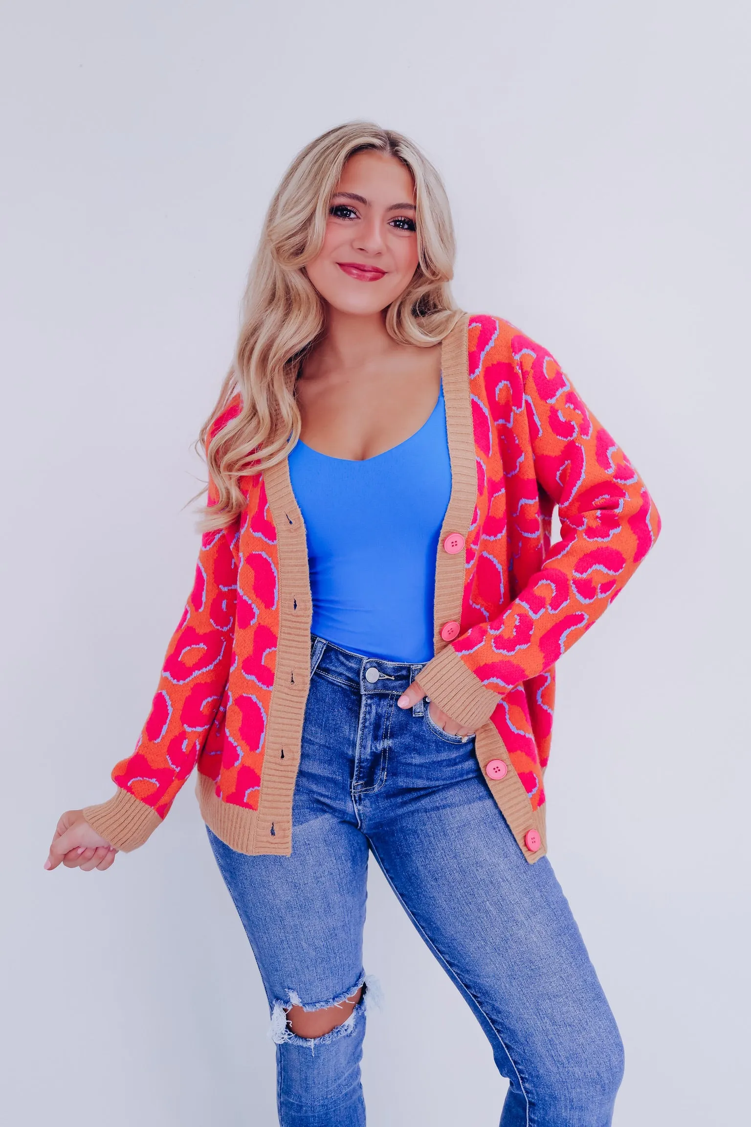 Tantalizing Tabby Leopard Print Cardigan - Pink/Orange