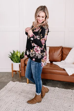 The Dark Walk Hooded Floral Top In Black