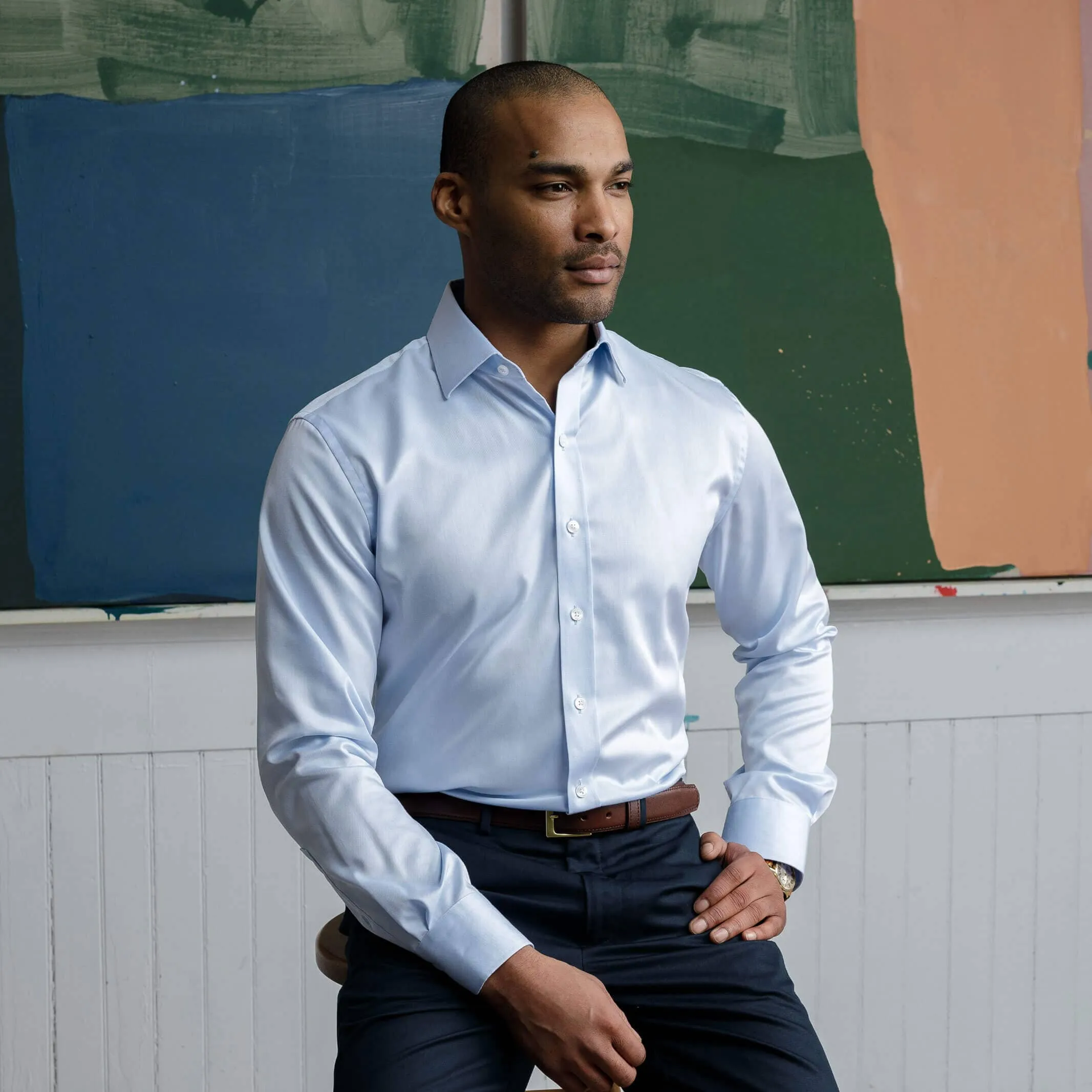 The Light Blue Sanders Non Iron Fine Twill Custom Shirt