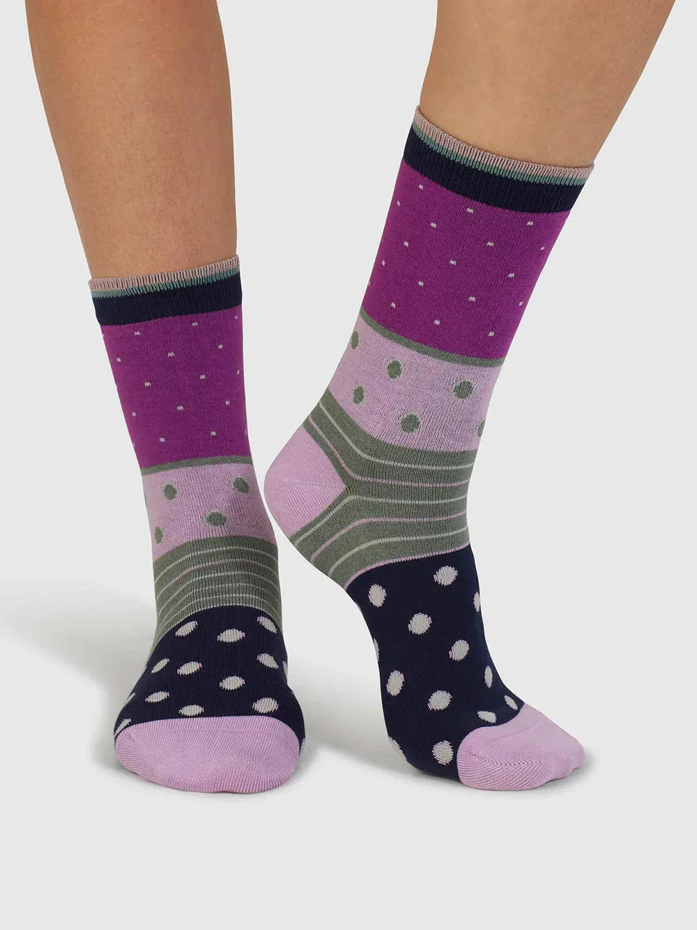 Thought Rondel Spot And Stripe Bamboo Ankle Socks Magenta Pink 4-7