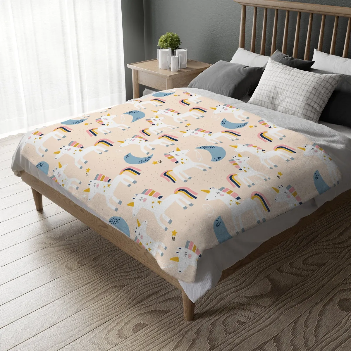Unicorn moon Velveteen Minky Blanket (Two-sided print)