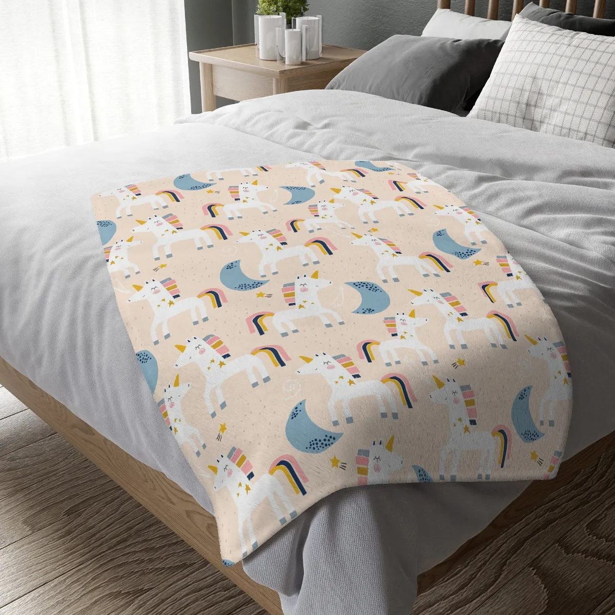 Unicorn moon Velveteen Minky Blanket (Two-sided print)