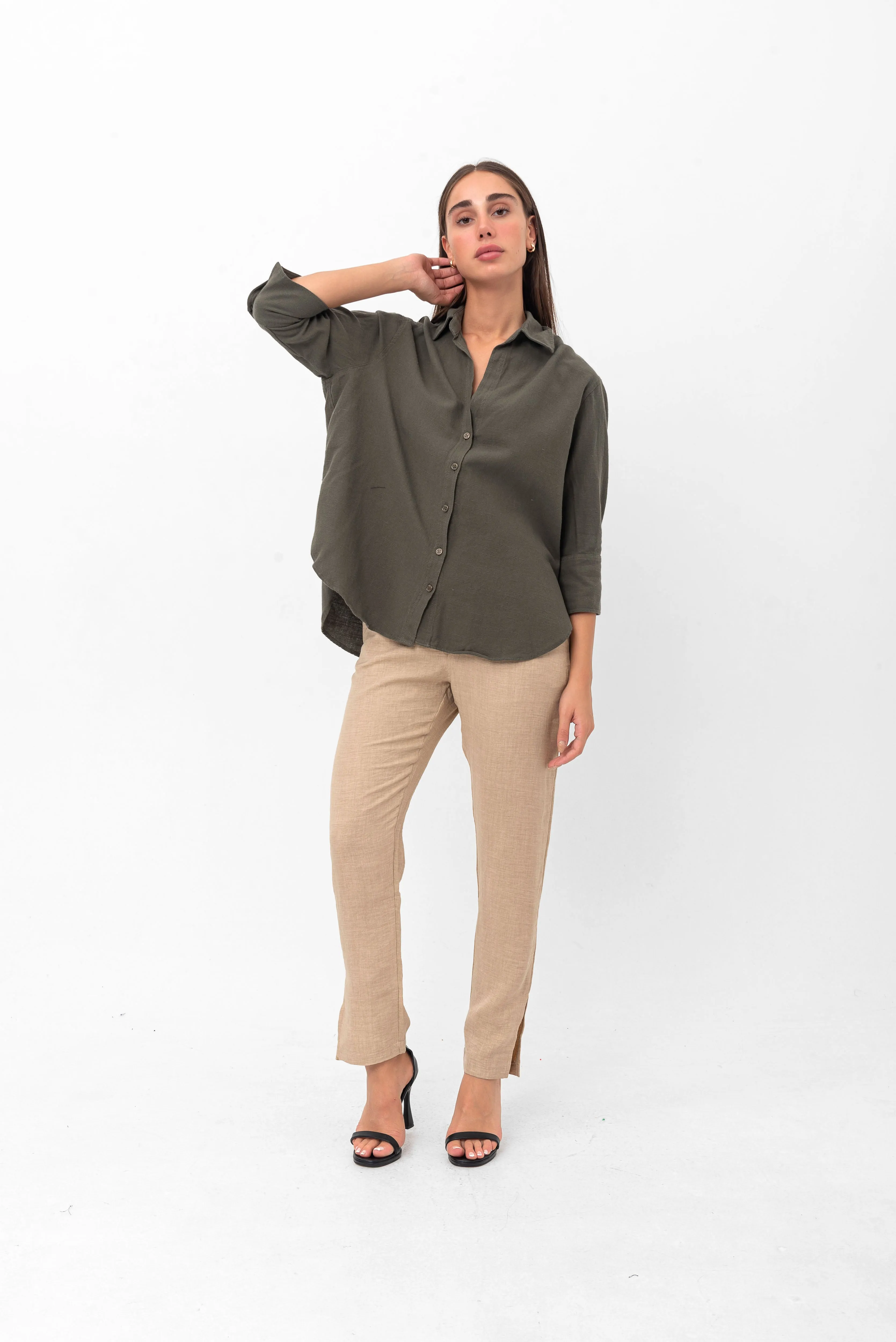 Vanessa Slouchy Button-Up Shirt - Green