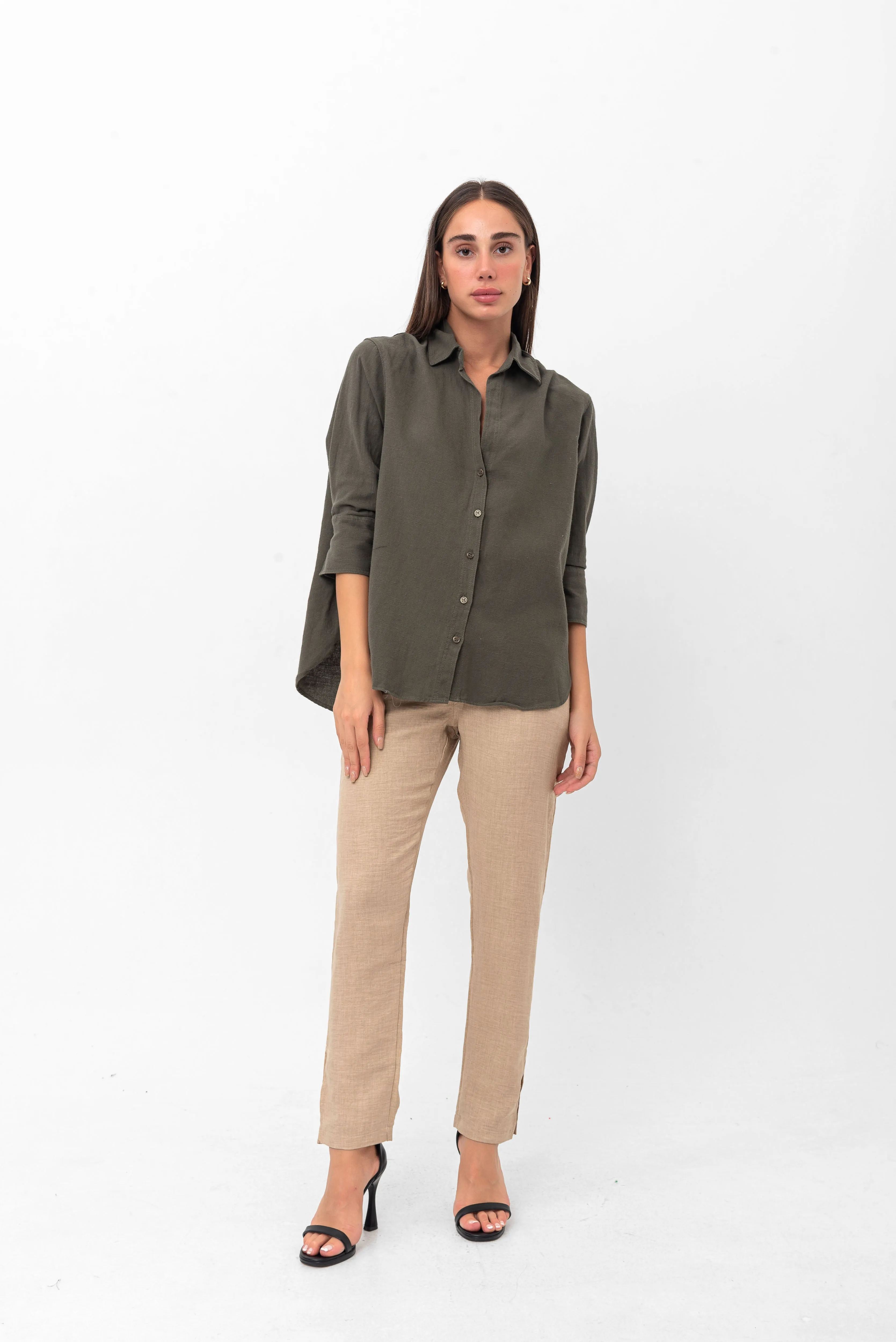 Vanessa Slouchy Button-Up Shirt - Green