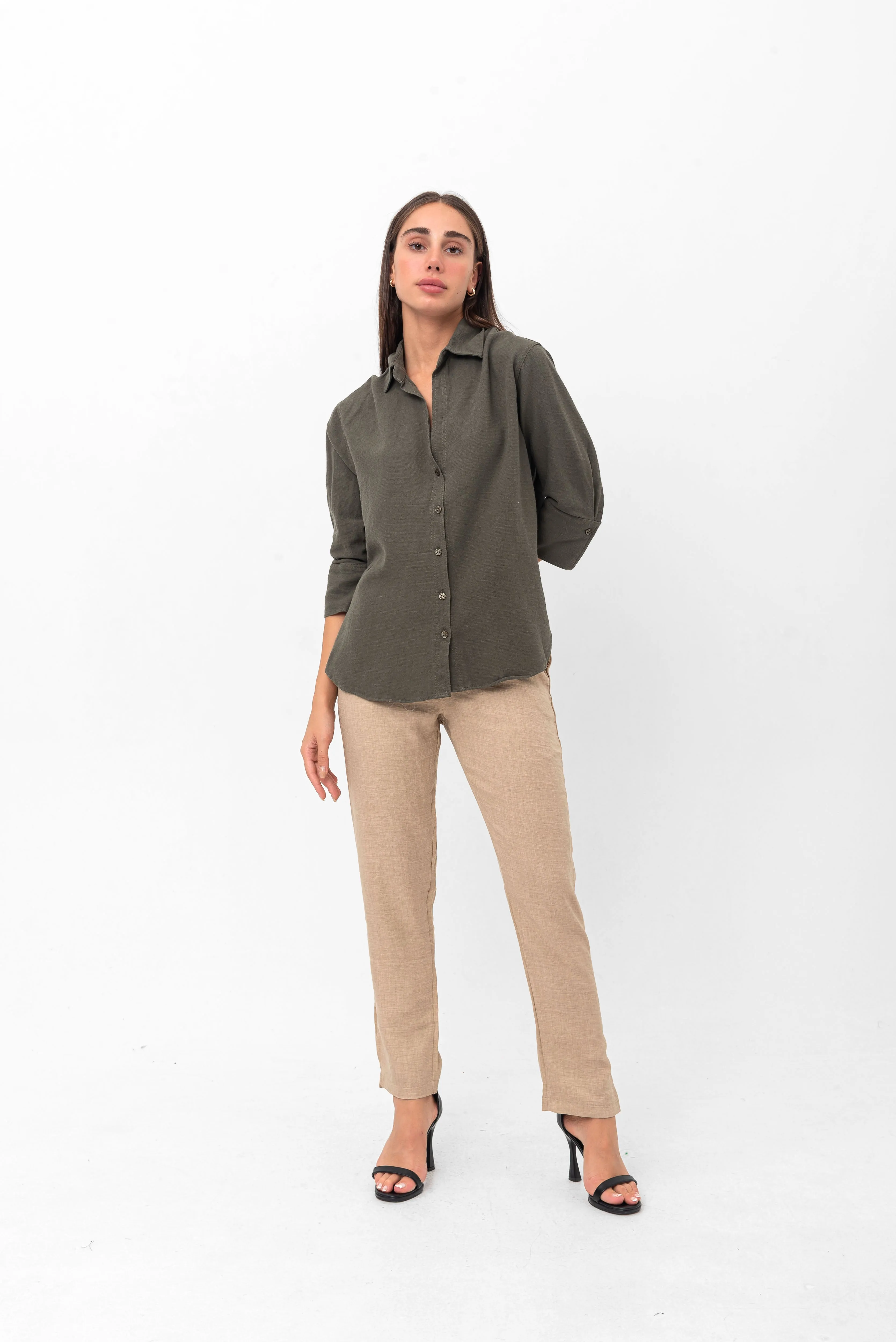 Vanessa Slouchy Button-Up Shirt - Green