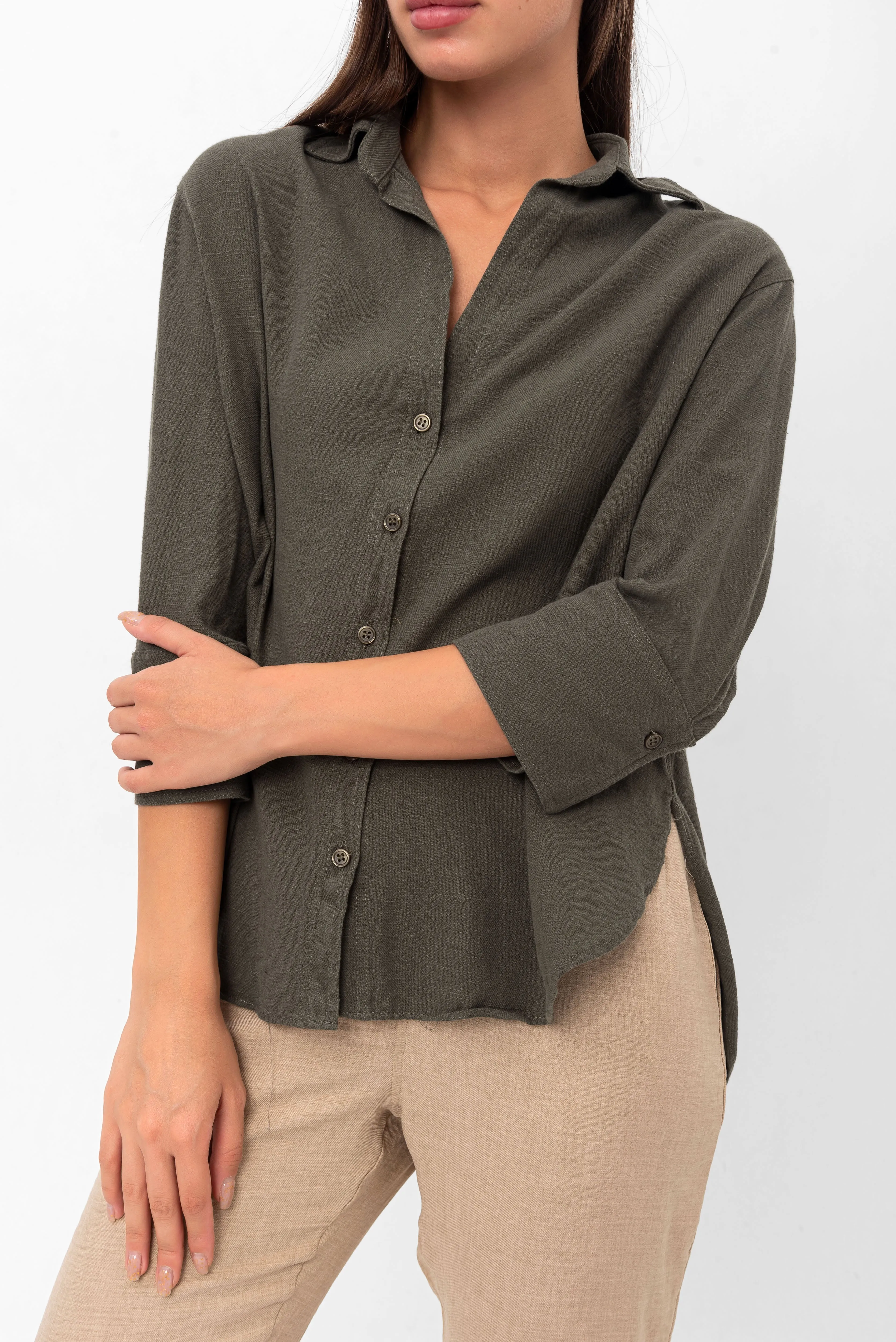 Vanessa Slouchy Button-Up Shirt - Green