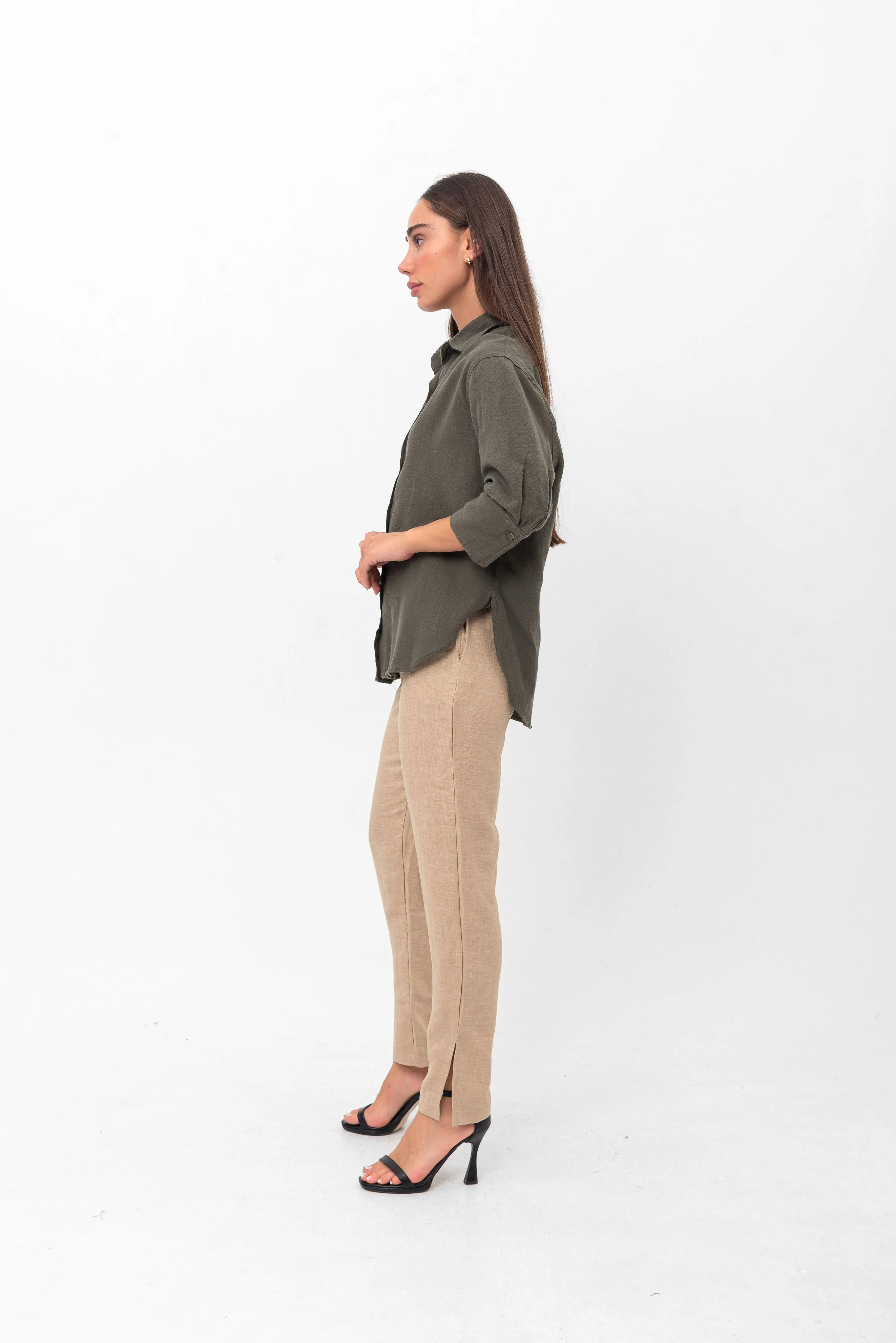 Vanessa Slouchy Button-Up Shirt - Green
