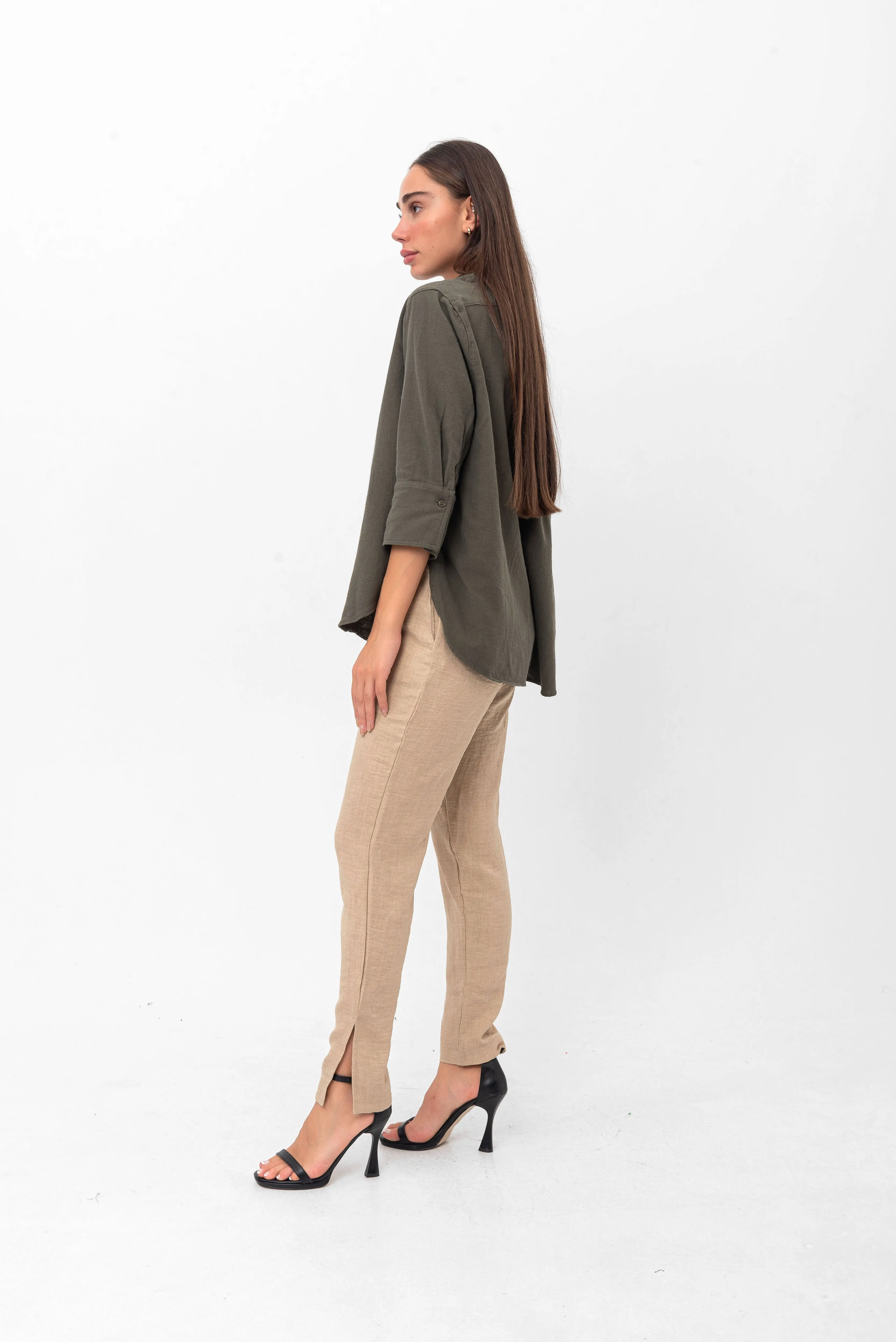 Vanessa Slouchy Button-Up Shirt - Green