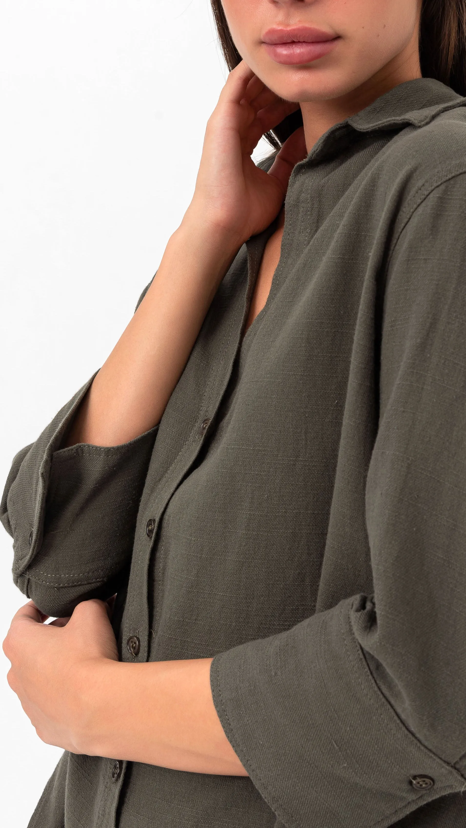 Vanessa Slouchy Button-Up Shirt - Green