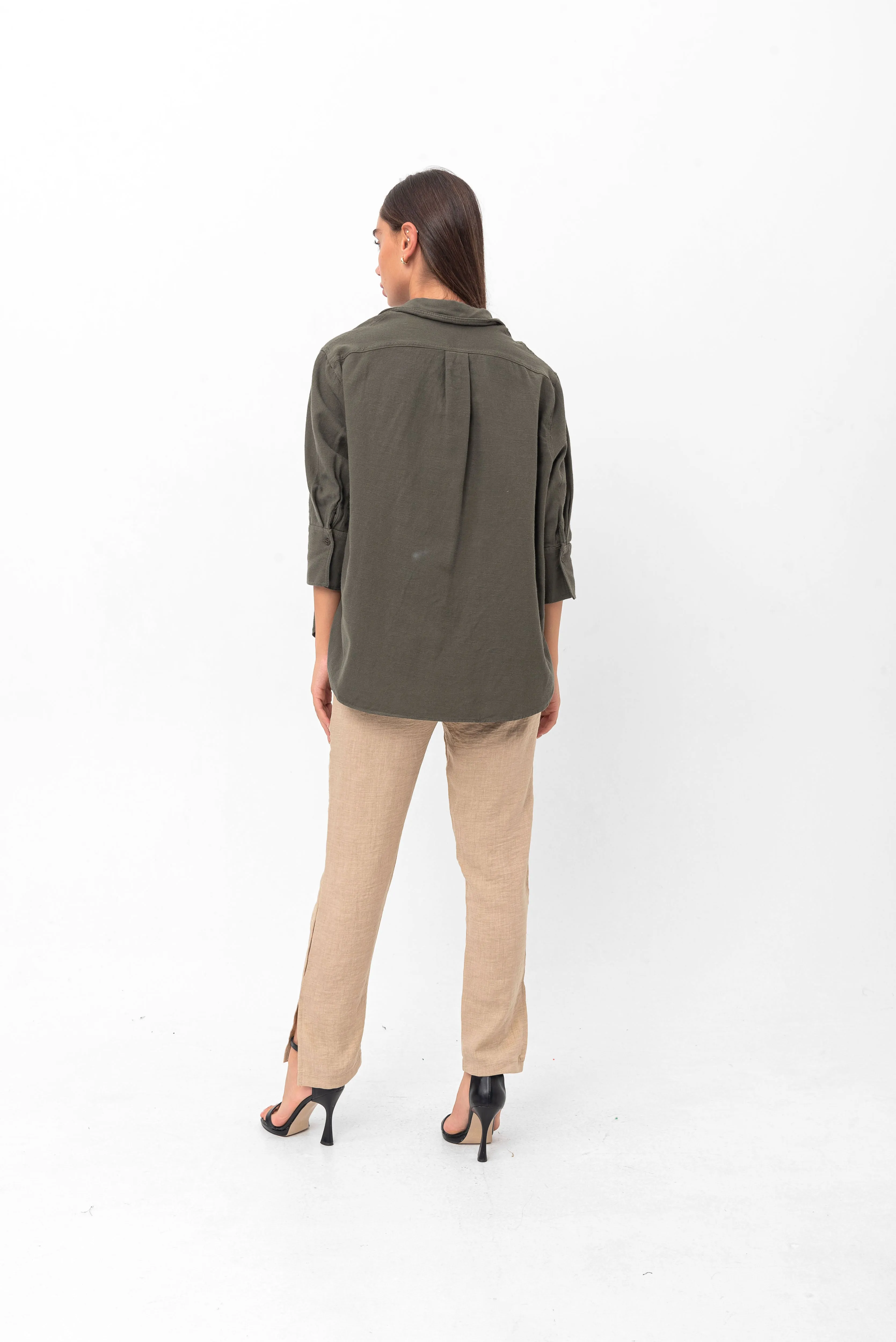 Vanessa Slouchy Button-Up Shirt - Green