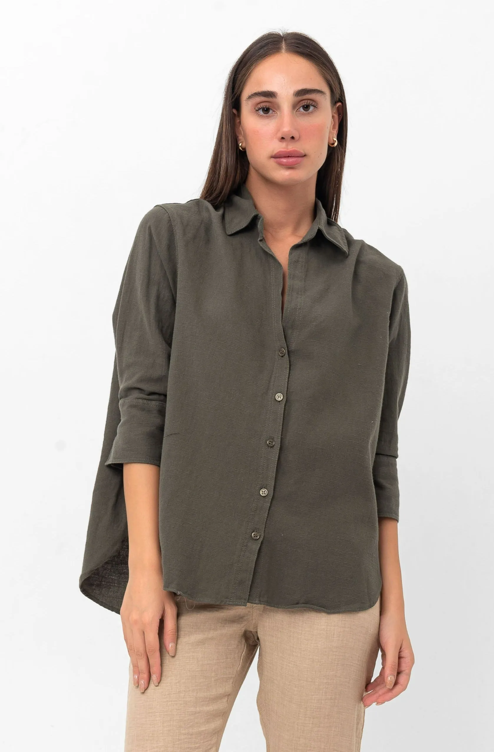 Vanessa Slouchy Button-Up Shirt - Green