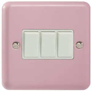 Varilight XY3WRP 3 Gang Triple Light Switch 1 or 2 Way 10 Amp Lamp Switch Rose Pink Lily Range