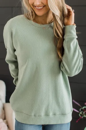 Walk My Way Corduroy Knit Crew Neck- Sage