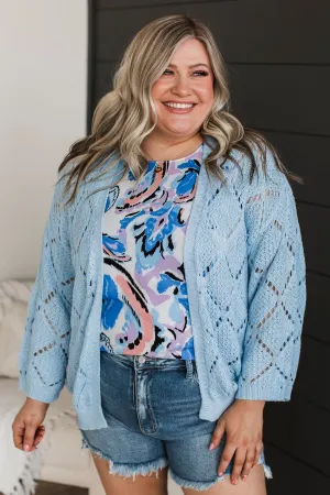 Walk Of Life Open Knit Cardigan- Light Blue