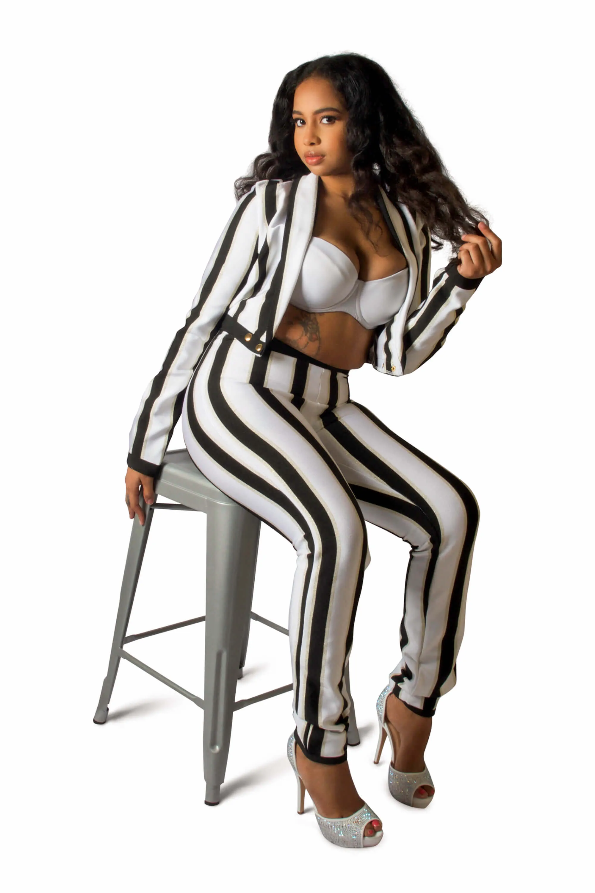 Walk Out Black & White Striped Two Piece Sets