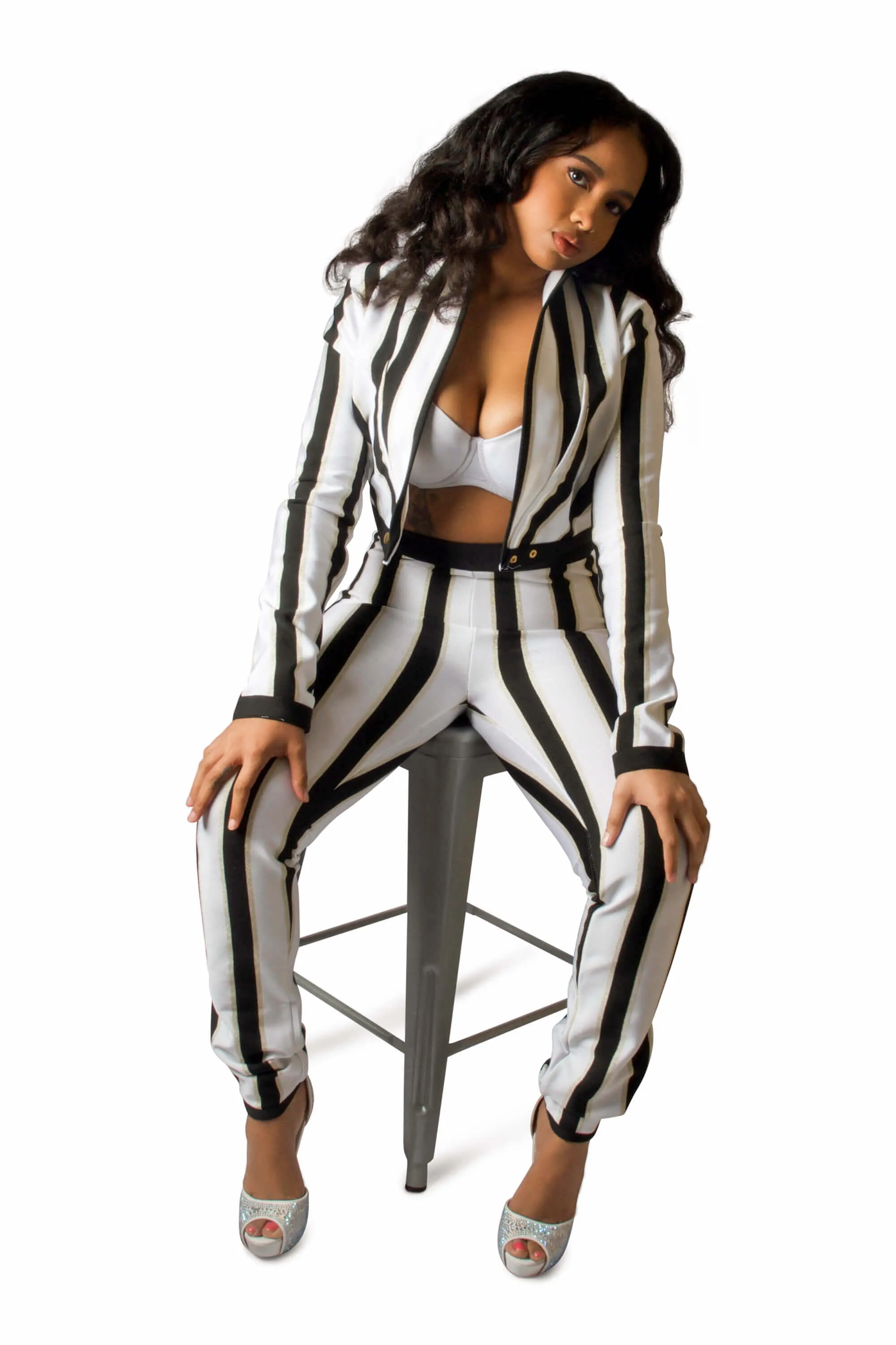 Walk Out Black & White Striped Two Piece Sets