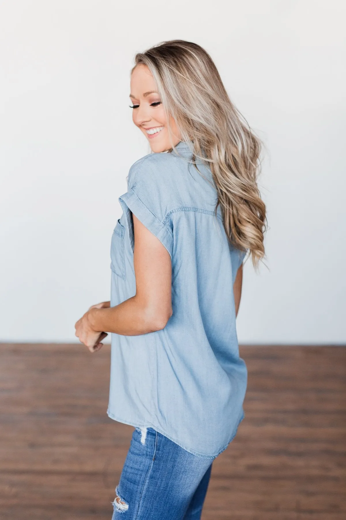 Walk With Me Button Top- Chambray